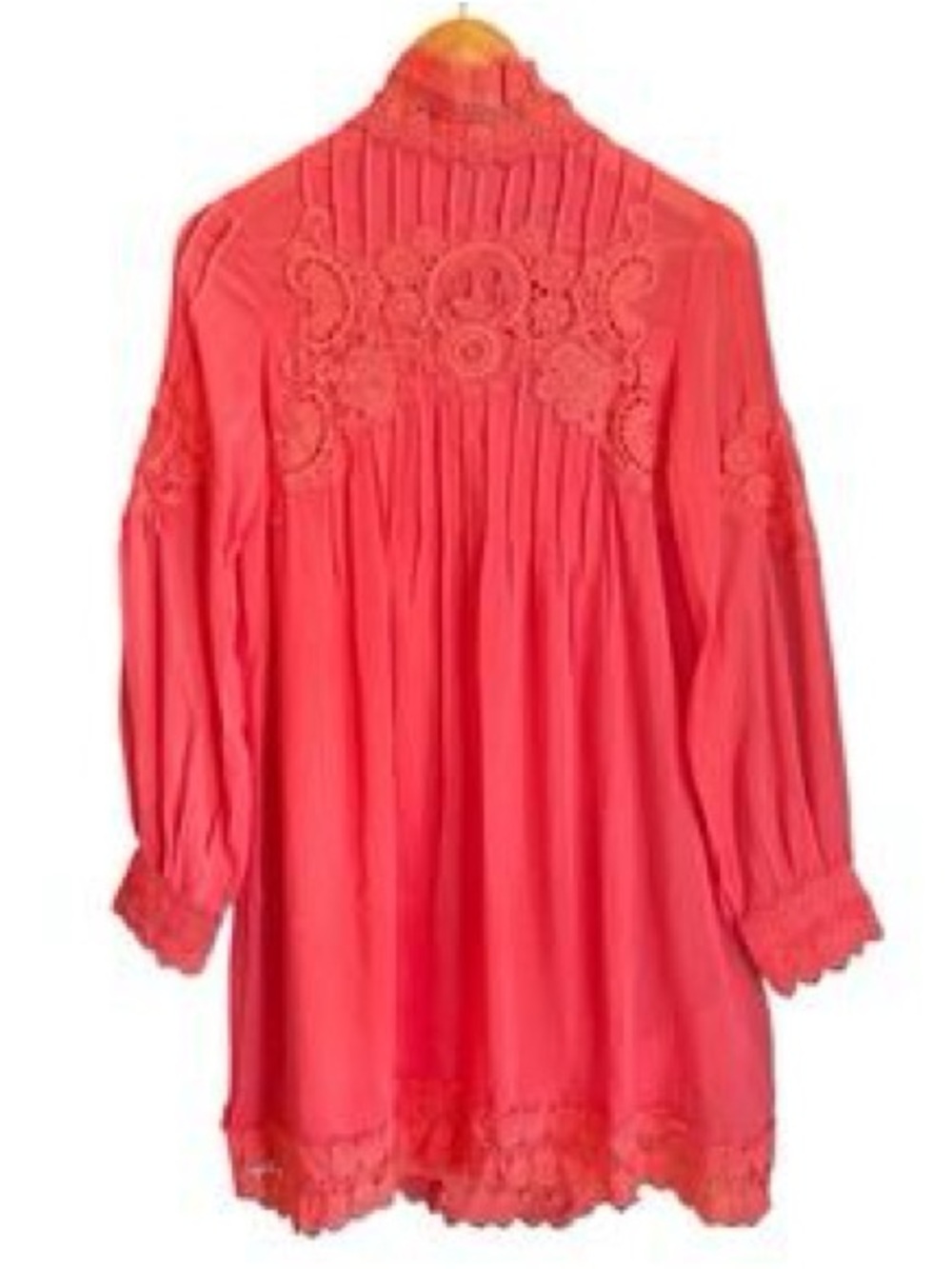 Trish Scully Coral Lace-Yoke Long Sleeve Tunic